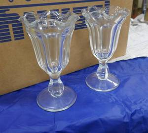 Box full of 11 glass ice cream sundae glasses