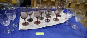8 piece purple wine glasses and 4 clear