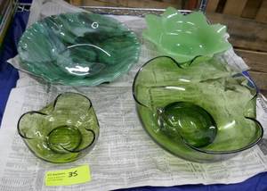 4 Green blown glass bowls