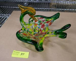 Very Colorful Hand Blown glass bird  duck candy dish