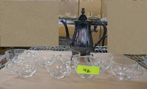 Set of 8 vintage glass coffee cups and coffee pot