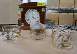 3 Japanese containers and a beautiful mantle clock (battery operated)