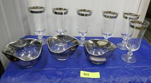 Vintage Clear with Silver set of dishes and goblets
