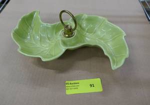 Vintage leaf pottery candy dish, USA #9
