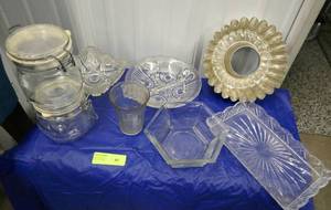Vintage glassware, pickle dish, candy dish, jello mold, and more