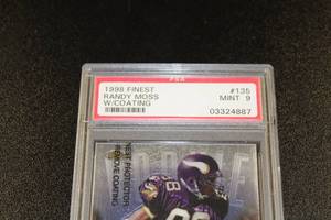 lot 17 image: 1998 Topps Finest w Coating Randy Moss #135 Rookie Card PSA 9
