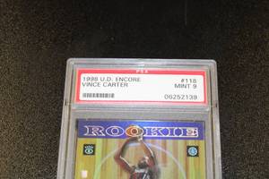 lot 18 image: 1998 Upper Deck Encore Vince Carter #118 Rookie Card PSA 9