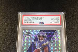 lot 24 image: 2020 Mosaic Silver Mosaic Prizm Justin Jefferson #209 Rookie Card PSA 10