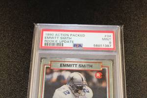 lot 28 image: 1990 Action Packed Update Emmitt Smith #34 Rookie Card PSA 9
