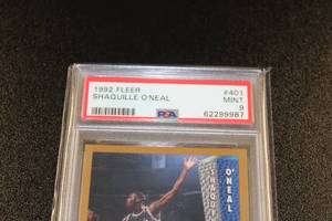 lot 32 image: 1992-93 Fleer Shaquille ONeal #401 Rookie Card PSA 9