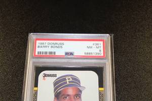 lot 44 image: 1987 Donruss Barry Bonds #361 Rookie Card PSA 8