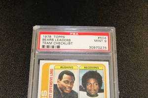 lot 61 image: 1978 Topps Bears Leaders Team Checklist w Walter Payton #504 PSA 9