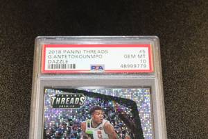 lot 64 image: 2018-19 Threads Dazzle Giannis Antetokounmpo #5 PSA 10