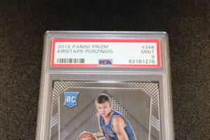 lot 75 image: 2015-16 Prizm Kristaps Porzingis #348 Rookie Card PSA 9