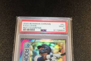 lot 79 image: 2020 Bowman Chrome ROY Favorites Kyle Lewis #KL Rookie Card PSA 9