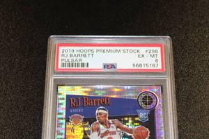 lot 120 image: 2019-20 Hoops Premium Stock Pulsar Prizm RJ Barrett #298 Rookie Card PSA 6