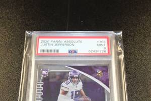 lot 190 image: 2020 Absolute Justin Jefferson #168 Rookie Card PSA 9