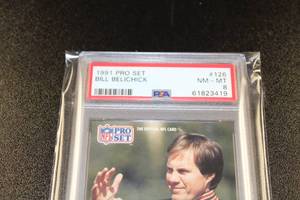 lot 196 image: 1991 Pro Set Bill Belichick #126 PSA 8