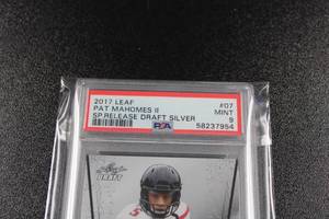 lot 201 image: 2017 Leaf Draft Silver Patrick Mahomes #07 Rookie Card PSA 9