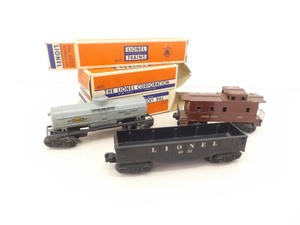 1950s Lionel #6032 Gondola Car, #6035 Tank Car, and #6037 Caboose in Original Boxes