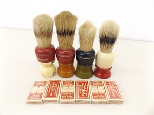 Lot of Antique Shaving Brushes and New Old Stock Razor Blades