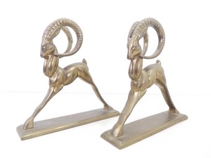 2 Vintage Solid Bronze Art Deco Gazelle Bookends