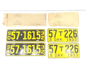 2 Sets of New Old Stock in Original Packaging 1932 and 1933 South Dakota License Plates