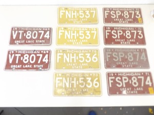 5 Sets (10) of Vintage 1969, 1970, and 1971 Michigan License Plates