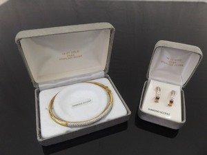 NEW .925 Sterling Silver Diamond Accented 18K Gold Vermeil Bracelet and Earring Set