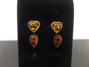 2 Pairs of .925 Sterling Silver Amber Post Earrings