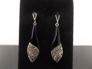 .925 Sterling Silver Art Nouveau Onyx Post Earrings
