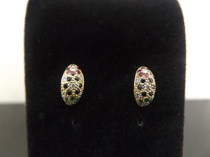 14K Yellow Gold Multi Stone Diamond Accented Post Earrings