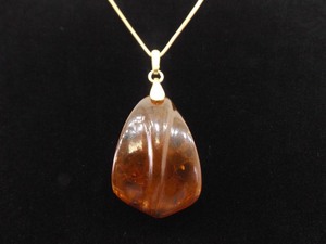 .925 Sterling Silver Amber 18K Yellow Gold Ballast Vermeil Pendant Necklace
