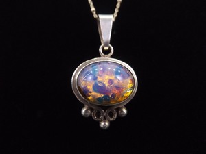 .925 Sterling Silver Cotton Candy Foil Dichroic Glass Pendant Necklace