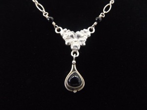 .925 Sterling Silver Black Onyx Drop Necklace