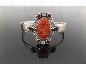 .925 Sterling Silver SAJEN Cinnabar Garnet and Chrysoberyl Accented Open Cuff Bracelet