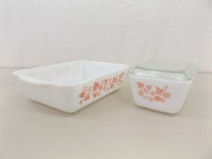2 Pink Gooseberry Pyrex #503 1-12 QT and #502 1-12 PT Covered Dish