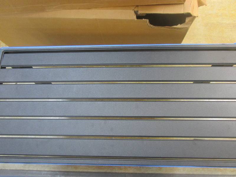 48 in Black Metal Patio Coffee Table (NICE CONDITION, BLUE TAPE COVERING COVERS TO PREVENT DAMAGE)