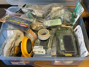 Tote of Assorted Hardware Items