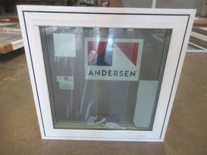 Andersen 100 Series Square Casement Window in White Vinyl - Dual Cams 29 34 in x 29 34 in x 3 14 in wall (SLIGHT SCRATCH & DENT)