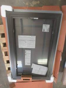 Andersen 100 Series Casement Window in Dark Brown Vinyl with Screen & Internal Grille - Single Cam - Fin Install - 47 12 in x 29 12 in x 3 12 in wall (LIKE NEW CONDITION)