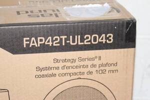 lot 26 image: PAIR of NEW Atlas Sound FAP42T-UL2043 In-Ceiling 4 Pro Audio Speakers with 16-Watt 70100V Transformer