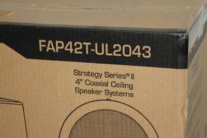 lot 27 image: PAIR of NEW Atlas Sound FAP42T-UL2043 In-Ceiling 4 Pro Audio Speakers with 16-Watt 70100V Transformer