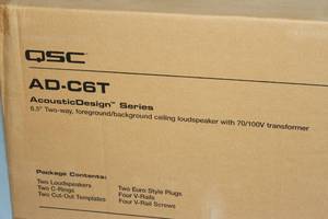lot 68 image: PAIR of New QSC AD-C6T Acoustic Design Series 6.5 2-Way Pro Audio Ceiling Speakers