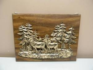 lot 13 image: VINTAGE COPPER 3D DEER IN THE WOODS HANGING PLAQUE - VERY COOL PIECE - APPROX 16 By 12 - SEE PICTURES