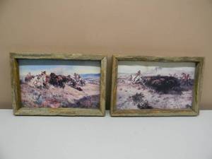 lot 14 image: 2 VINTAGE AMERICAN INDIAN PRINTS WITH VINTAGE RUSTIC FRAMES - VERY COOL - APPROX 14 By 10 - SEE PICTURES