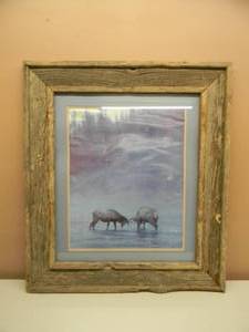 lot 15 image: VINTAGE FANTASTIC LARGE RUSTIC FRAME WITH ELK ART - AWESOME FRAME - VERY COOL - APPROX 30 By 35 - SEE PICTURES