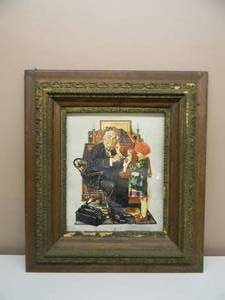 lot 16 image: ANTIQUE FRAME - VERY ORNATE FANTASTIC PIECE - NORMAN ROCKWELL A SERIOUS CASE PRINT - APPROX 25 By 28 - SEE PICTURES