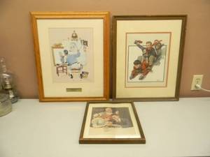 lot 19 image: 3 VINTAGE Norman Rockwell PRINTS WITH FRAMES - VERY COOL - 2, APPROX 19 By 23 - SEE PICTURES