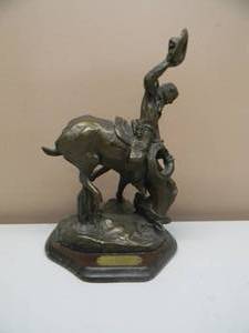lot 23 image: VINTAGE The Bucker and the Buckeroo Sculpture C. M. Russell by Chesapeake Reproductions - FANTASTIC PIECE - APPROX 14 Tall - SEE PICTURES